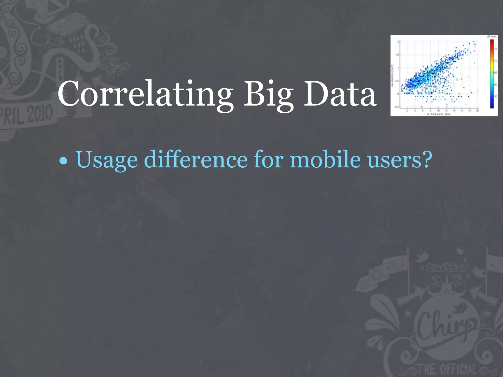 Correlating Big Data
• Usage difference for mobile users?
 