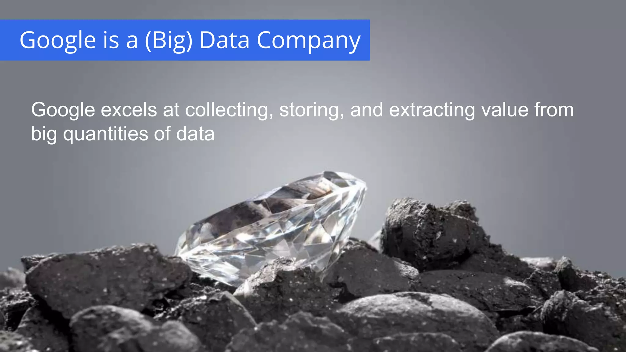 Google excels at collecting, storing, and extracting value from
big quantities of data
Google is a (Big) Data Company
 