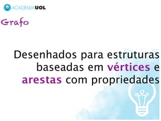 Grafo



  Desenhados para estruturas
      baseadas em vértices e
   arestas com propriedades
 