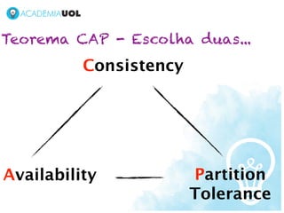 Teorema CAP - Escolha duas...
          Consistency




Availability            Partition
                        Tolerance
 