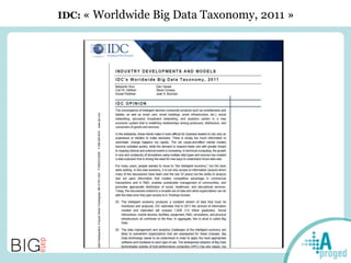 IDC: « Worldwide Big Data Taxonomy, 2011 »
 