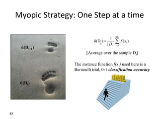 Myopic Strategy: One Step at a time
43
û(Di)
û(Di+1)


||
1
)(
||
1
)
i
û(D
iD
i
i
i
xf
D
[Average over the sample Di]
The instance function f(xi) used here is a
Bernoulli trial, 0-1 classification accuracy
 