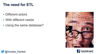 @nicolas_frankel
The need for ETL
 Different actors
 With different needs
 Using the same database?
 