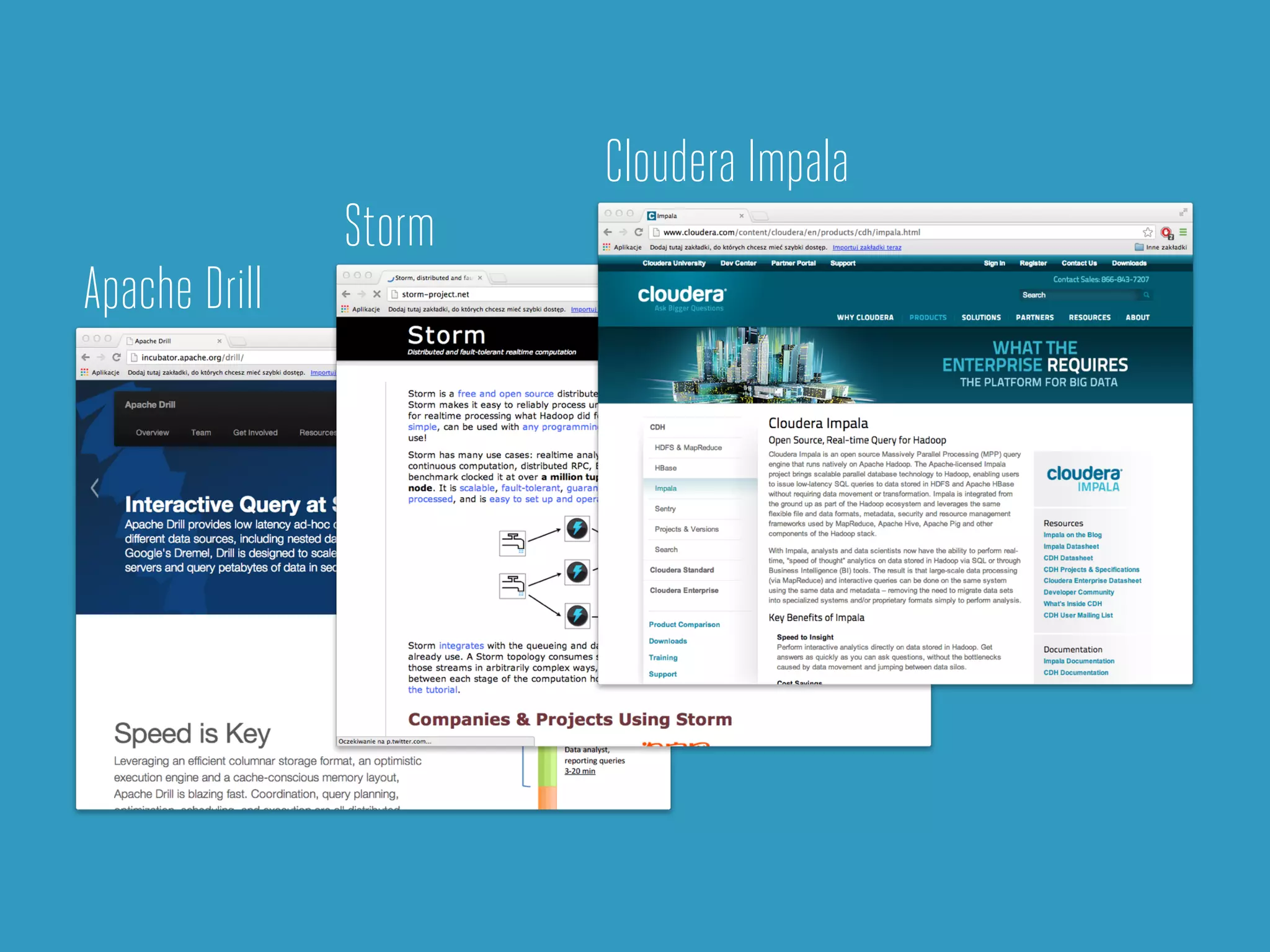 Cloudera Impala
Storm
Apache Drill
