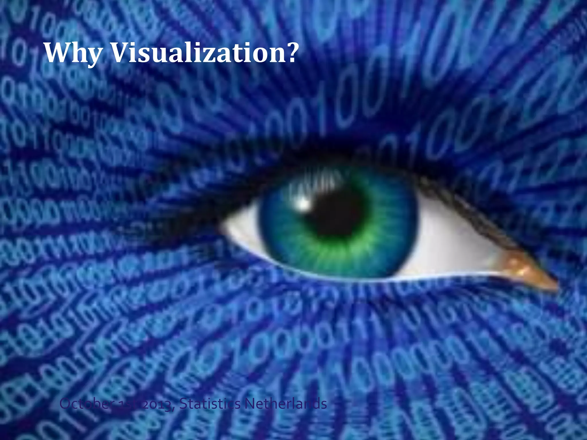 Why Visualization?
October 1st 2013, Statistics Netherlands
 
