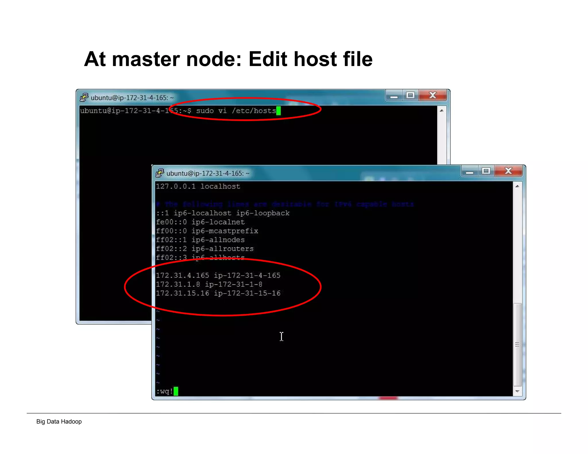 Big Data Hadoop
At master node: Edit host file
 