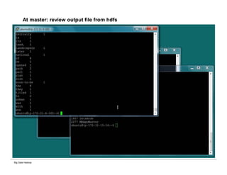 Big Data Hadoop
At master: review output file from hdfs
 