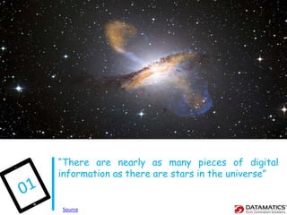 “There are nearly as many pieces of digital
information as there are stars in the universe”
Source
 