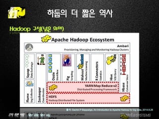 IT의 푸른 바람 – New idea, New way.
하둡의 더 짧은 역사
Hadoop 구성(넑은 의미)
출처: Sachin P Bappalige, An introduction to Apache Hadoop for big data, 2014.8.26
 
