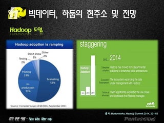 IT의 푸른 바람 – New idea, New way.
Hadoop 도입
빅데이터, 하둡의 현주소 및 전망
출처: Hortonworks, Hadoop Summit 2014, 2014.6
 