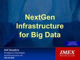 IMEX
                                                                                                                    RESEARCH.COM




                       NextGen
                  Infrastructure
            Are SSDs Ready for Enterprise Storage Systems
                                                                    Anil Vasudeva, President & Chief Analyst, IMEX Research

                    for Big Data
                                                                                                                  © 2007-12 IMEX Research
                                                                                                                       All Rights Reserved
                                                                                                                   Copying Prohibited
                                                                                                                 Contact IMEX for authorization




        Anil Vasudeva
        President & Chief Analyst
        imex@imexresearch.com
                                                                                                        IMEX
                                                                                                        RESEARCH.COM
        408-268-0800
© 2010-12 IMEX Research, Copying prohibited. All rights reserved.
 
