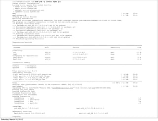 [cloudera@localhost ~]$ sudo yum -y install wget git
            Loaded plugins: fastestmirror
            Loading mirror speeds from cached hostfile
             * base: mirror.symnds.com
             * epel: mirror.symnds.com
             * extras: mirrors.einstein.yu.edu
             * updates: mirror.symnds.com
            epel                                                                                                                 | 3.4 kB     00:00
            epel/primary_db                                                                                                      | 3.7 MB     00:01
            Setting up Install Process
            Resolving Dependencies
            There are unfinished transactions remaining. You might consider running yum-complete-transaction first to finish them.
            The program yum-complete-transaction is found in the yum-utils package.
            --> Running transaction check
            ---> Package git.x86_64 0:1.7.4.1-1.el5 set to be updated
            --> Processing Dependency: perl-Git = 1.7.4.1-1.el5 for package: git
            --> Processing Dependency: perl(Error) for package: git
            --> Processing Dependency: perl(Git) for package: git
            ---> Package wget.x86_64 0:1.11.4-2.el5_4.1 set to be updated
            --> Running transaction check
            ---> Package perl-Error.noarch 1:0.17010-1.el5 set to be updated
            ---> Package perl-Git.x86_64 0:1.7.4.1-1.el5 set to be updated
            --> Finished Dependency Resolution

            Dependencies Resolved

            ============================================================================================================================================
             Package                           Arch                          Version                                  Repository                   Size
            ============================================================================================================================================
            Installing:
             git                               x86_64                        1.7.4.1-1.el5                            epel                        4.5 M
             wget                              x86_64                        1.11.4-2.el5_4.1                         base                        582 k
            Installing for dependencies:
             perl-Error                        noarch                        1:0.17010-1.el5                          epel                         26 k
             perl-Git                          x86_64                        1.7.4.1-1.el5                            epel                         28 k

            Transaction Summary
            ============================================================================================================================================
            Install       4 Package(s)
            Upgrade       0 Package(s)

            Total download size: 5.1 M
            Downloading Packages:
            (1/4): perl-Error-0.17010-1.el5.noarch.rpm                                                                           | 26 kB      00:00
            (2/4): perl-Git-1.7.4.1-1.el5.x86_64.rpm                                                                             | 28 kB      00:00
            (3/4): wget-1.11.4-2.el5_4.1.x86_64.rpm                                                                              | 582 kB     00:00
            (4/4): git-1.7.4.1-1.el5.x86_64.rpm                                                                                  | 4.5 MB     00:01
            --------------------------------------------------------------------------------------------------------------------------------------------
            Total                                                                                                       2.6 MB/s | 5.1 MB     00:02
            warning: rpmts_HdrFromFdno: Header V3 DSA signature: NOKEY, key ID 217521f6
            epel/gpgkey                                                                                                          | 1.7 kB     00:00
            Importing GPG key 0x217521F6 "Fedora EPEL <epel@fedoraproject.org>" from /etc/pki/rpm-gpg/RPM-GPG-KEY-EPEL
            Running rpm_check_debug
            Running Transaction Test
            Finished Transaction Test
            Transaction Test Succeeded
            Running Transaction
              Installing     : wget                                                                                                                 1/4
              Installing     : perl-Error                                                                                                           2/4
              Installing     : git                                                                                                                  3/4
              Installing     : perl-Git                                                                                                             4/4

            Installed:
              git.x86_64 0:1.7.4.1-1.el5                                         wget.x86_64 0:1.11.4-2.el5_4.1

            Dependency Installed:
              perl-Error.noarch 1:0.17010-1.el5                                     perl-Git.x86_64 0:1.7.4.1-1.el5

            Complete!
Saturday, March 10, 2012
 