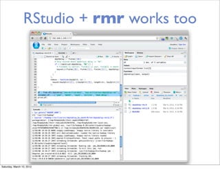 RStudio + rmr works too




Saturday, March 10, 2012
 