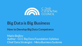 Big Data is Big Business
How to Develop Big Data Competence
Mario Bojilov
Author - CCC Big Data Foundation Syllabus
Chief Data Strategist - Meta Business Systems
 