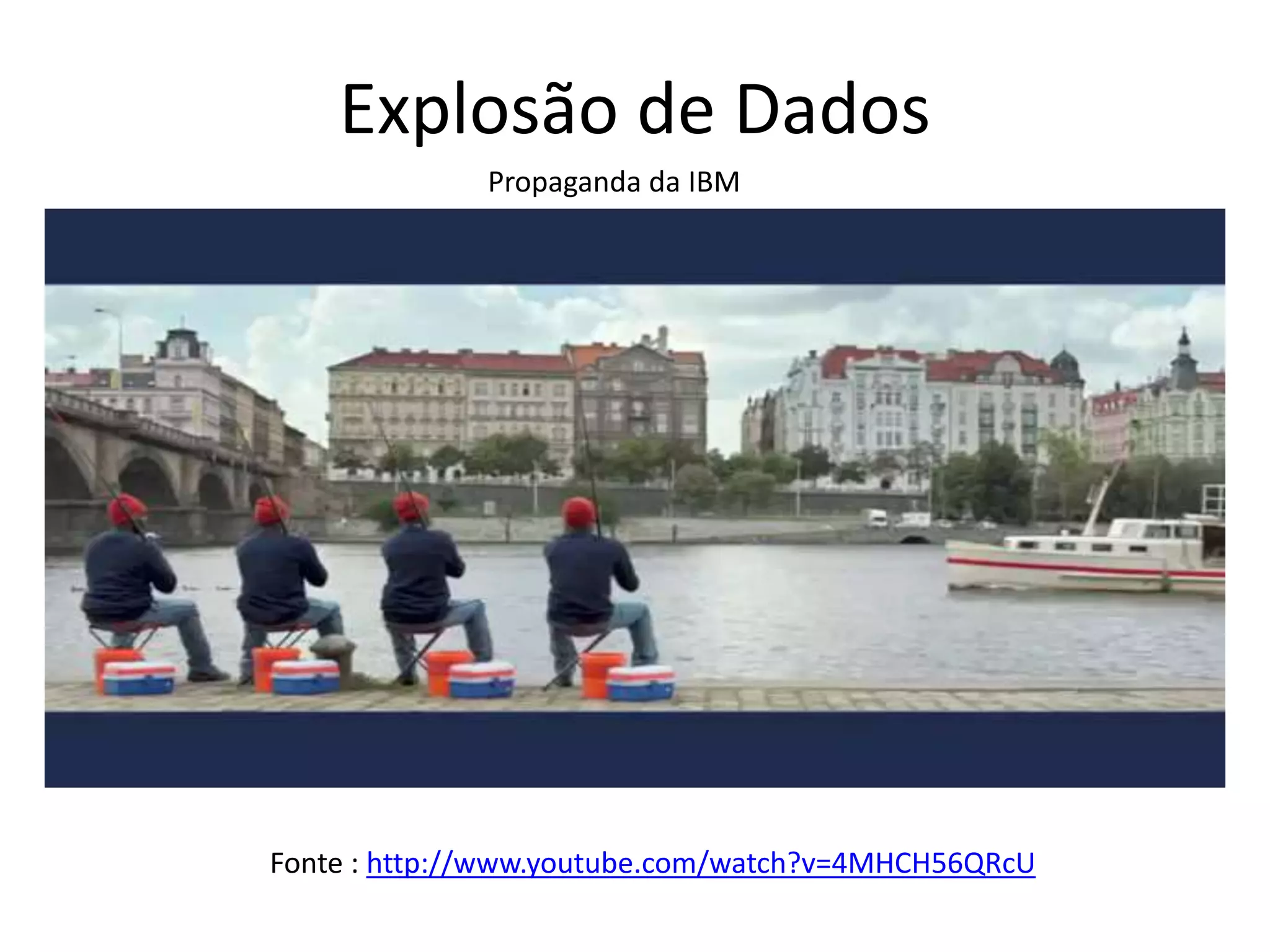 Explosão de Dados
Propaganda da IBM
Fonte : http://www.youtube.com/watch?v=4MHCH56QRcU
 