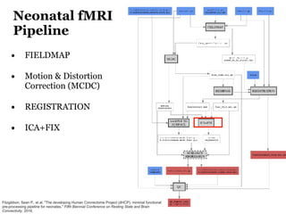 Neonatal fMRI
Pipeline
• FIELDMAP
• Motion & Distortion
Correction (MCDC)
• REGISTRATION
• ICA+FIX
Fitzgibbon, Sean P., et...