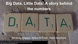Big Data, Little Data: A story behind
the numbers
Whitney Kilgore, Maha Al Freih, Katie Bradford
 