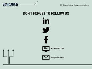 big data marketing: what you need to know
DON'T FORGET TO FOLLOW US
www.mbaco.com
info@mbaco.com
 