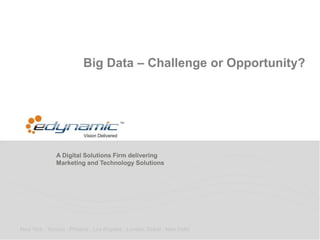 A Digital Solutions Firm delivering
Marketing and Technology Solutions
New York . Toronto . Phoenix . Los Angeles . London. Dubai . New Delhi
Big Data – Challenge or Opportunity?
 