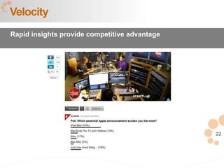 22
Velocity
Rapid insights provide competitive advantage
 