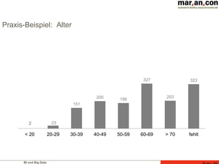 BI und Big Data
Praxis-Beispiel: Alter
23
151
200 186
327
203
323
< 20 20-29 30-39 40-49 50-59 60-69 > 70 fehlt
2
 