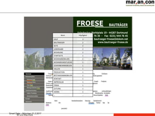 BI und Big Data
Wort Häufigkeit
KAUF 3
BAUTRAEGER 2
SEITE 2
UEBERGABE 2
WOHNUNG 2
STARTSEITE 1
WOHNIMMOBILIEN 1
WOHNGRUNDSTUECKE 1
GEWERBEIMMOBILIEN 1
HALLEN 1
PRODUKTION 1
BESTANDSIMMOBILIEN 1
KONTAKT 1
IMPRESSUM 1
FIRMA 1
LEITUNG 1
HERRN 1
… …
Smart Data – München 21.2.2017
 