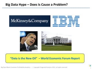 Big Data Hype – Does is Cause a Problem?




              “Data is the New Oil” – World Economic Forum Report

Big Data Meets Customer Profitability Analytics | Copyright Fitzgerald Analytics 2012, all rights reserved   6
 