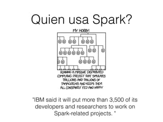 Quien usa Spark?
"IBM said it will put more than 3,500 of its
developers and researchers to work on
Spark-related projects. "
 
