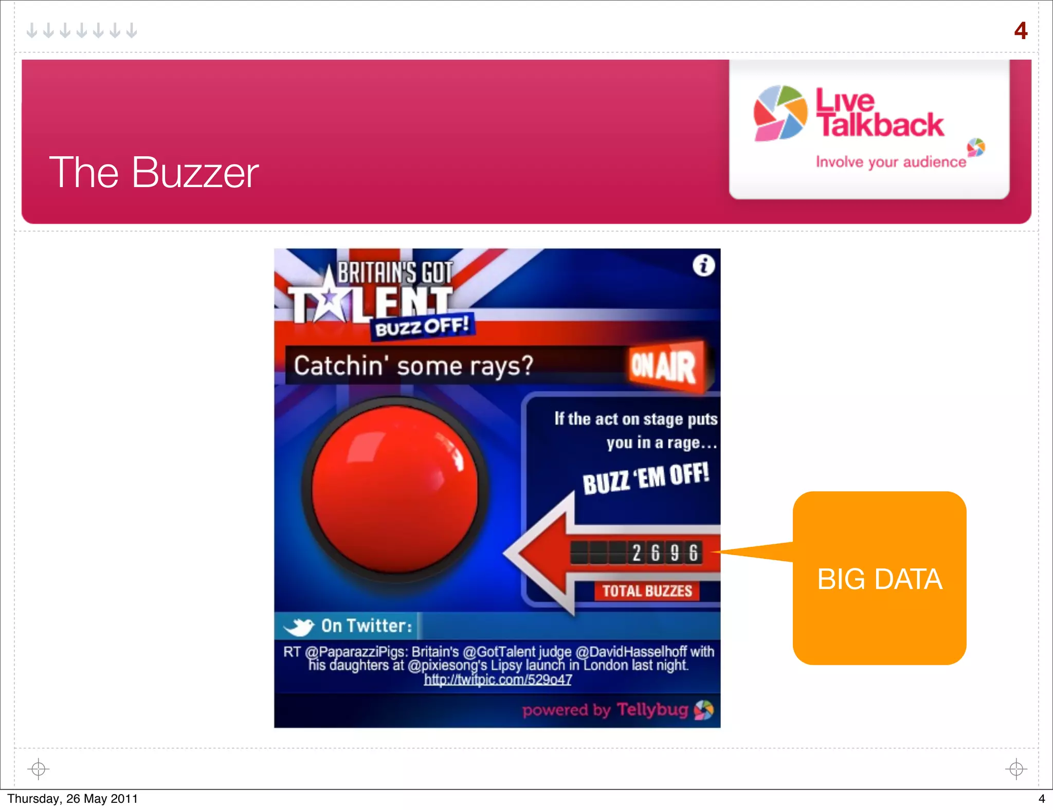 4




      The Buzzer




                        BIG DATA




Thursday, 26 May 2011                  4
 