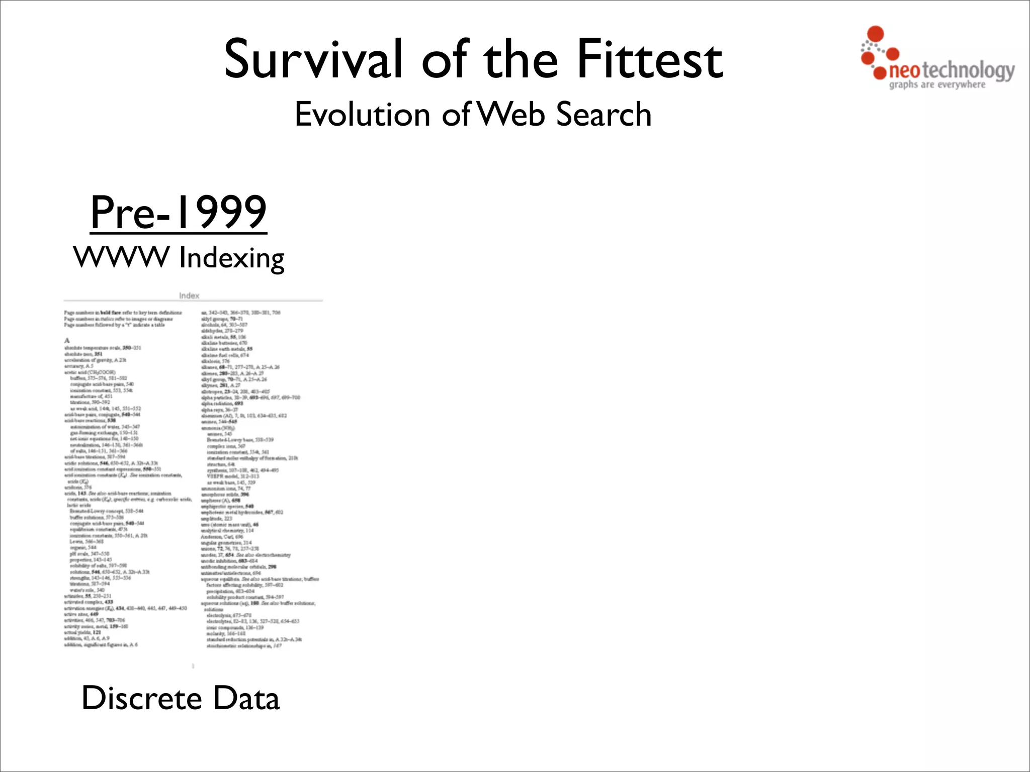 Evolution of Web Search
Survival of the Fittest
Pre-1999
WWW Indexing
Discrete Data
 