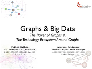 Graphs & Big Data
The Power of Graphs &
TheTechnology Ecosystem Around Graphs
Philip Rathle
Sr. Director of Products
philip@neotechnology.com
@prathle
Andreas Kollegger
Product Experience Manager
andreas@neotechnology.com
@akollegger
 