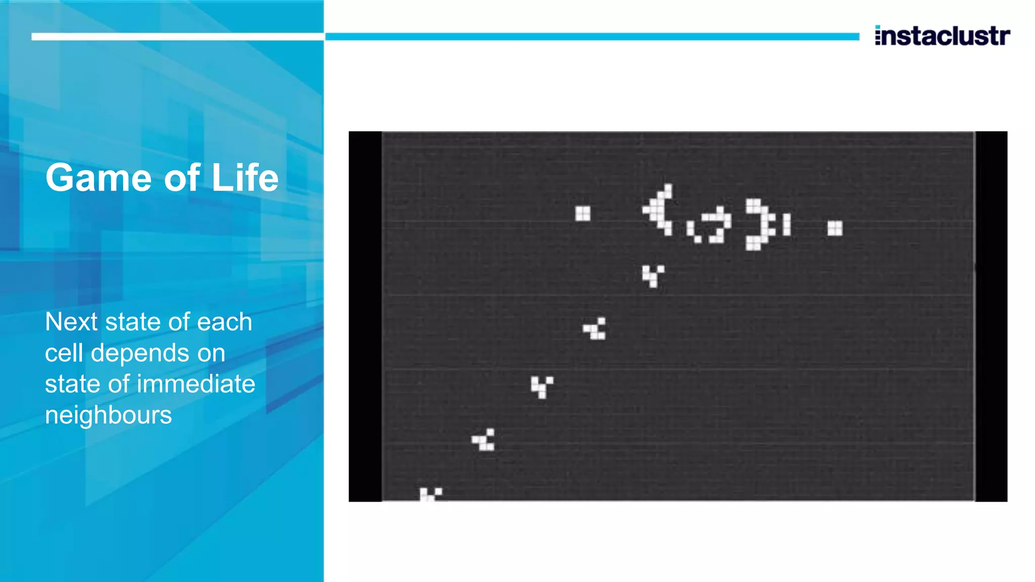 Game of Life Next state of each cell depends on state of immediate neighbours 