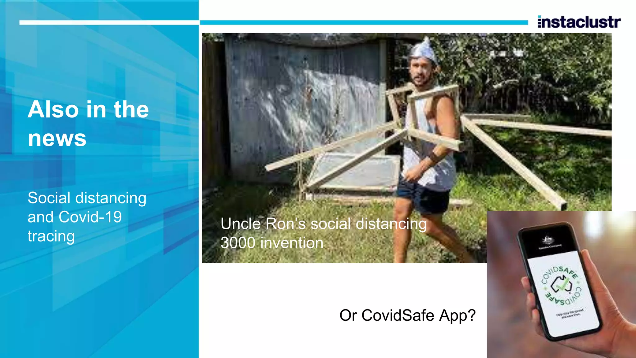 Also in the news Social distancing and Covid-19 tracing Uncle Ron’s social distancing 3000 invention Or CovidSafe App? 