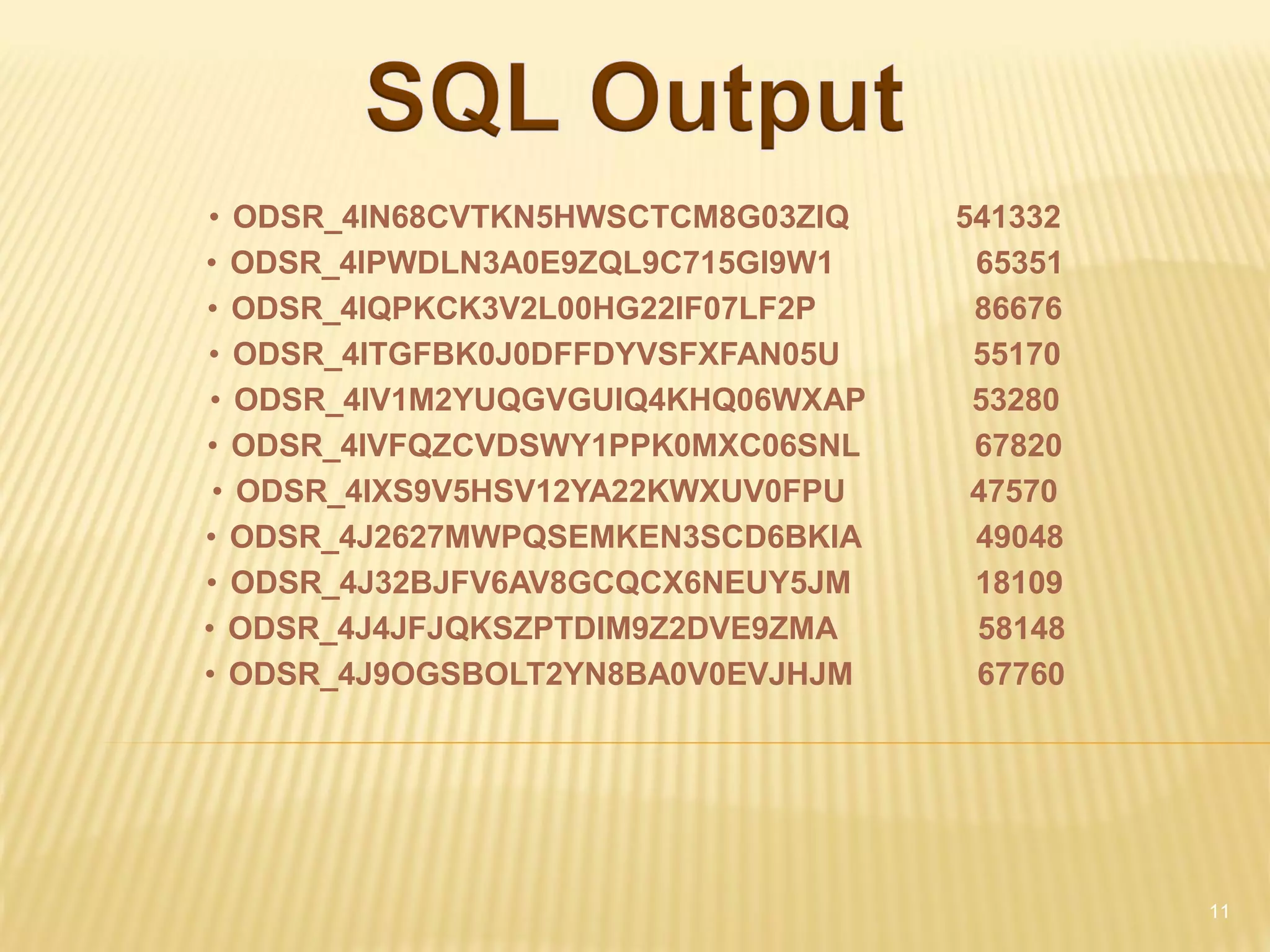 • ODSR_4IN68CVTKN5HWSCTCM8G03ZIQ    541332
• ODSR_4IPWDLN3A0E9ZQL9C715GI9W1     65351
• ODSR_4IQPKCK3V2L00HG22IF07LF2P     86676
• ODSR_4ITGFBK0J0DFFDYVSFXFAN05U     55170
 • ODSR_4IV1M2YUQGVGUIQ4KHQ06WXAP    53280
• ODSR_4IVFQZCVDSWY1PPK0MXC06SNL     67820
 • ODSR_4IXS9V5HSV12YA22KWXUV0FPU    47570
• ODSR_4J2627MWPQSEMKEN3SCD6BKIA     49048
• ODSR_4J32BJFV6AV8GCQCX6NEUY5JM     18109
• ODSR_4J4JFJQKSZPTDIM9Z2DVE9ZMA     58148
• ODSR_4J9OGSBOLT2YN8BA0V0EVJHJM     67760




                                             11
 
