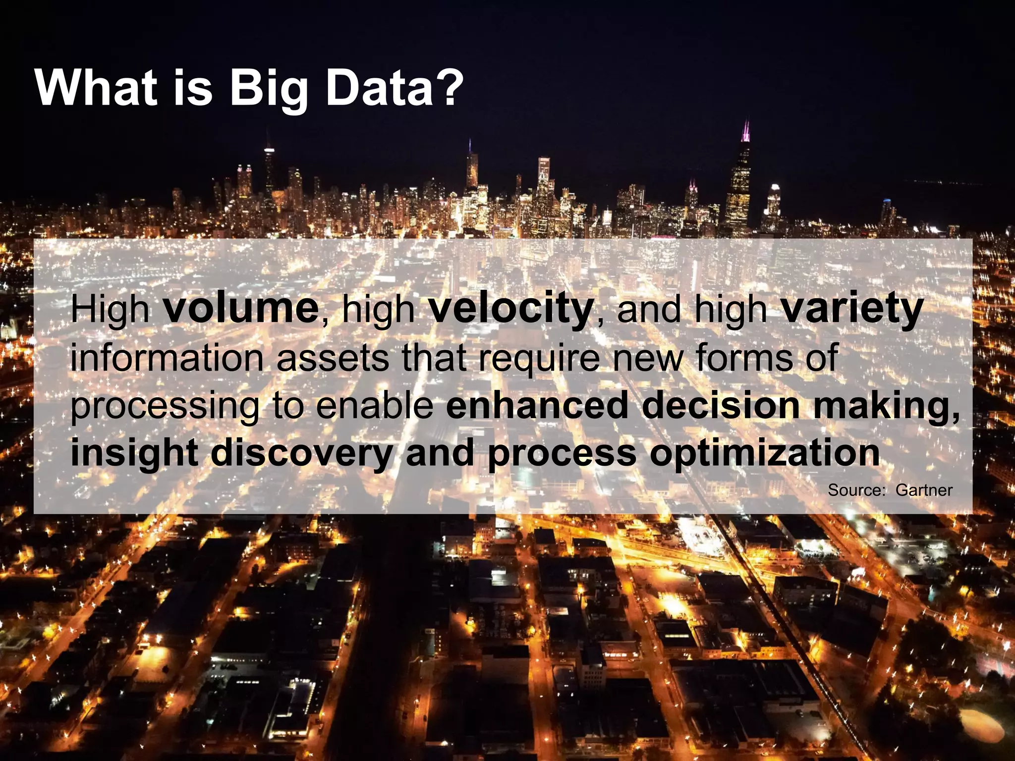3© 2015 SAP SE or an SAP affiliate company. All rights reserved.
High volume, high velocity, and high variety
information assets that require new forms of
processing to enable enhanced decision making,
insight discovery and process optimization
Source: Gartner
What is Big Data?
 