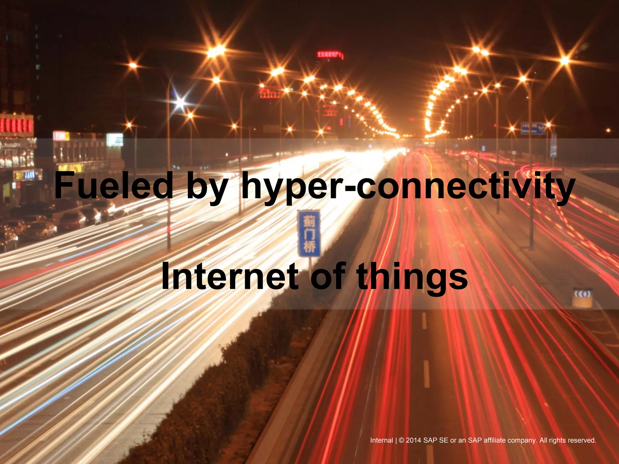 5© 2015 SAP SE or an SAP affiliate company. All rights reserved.
Fueled by hyper-connectivity
Internet of things
Internal | © 2014 SAP SE or an SAP affiliate company. All rights reserved.
 