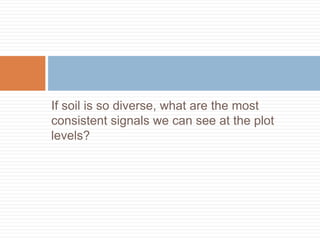 If soil is so diverse, what are the most 
consistent signals we can see at the plot 
levels? 
 