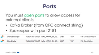 Ports
You must open ports to allow access for
external clients
• Kafka Broker (from OPC connect string)
• Zookeeper with port 2181
munz & more #43
 