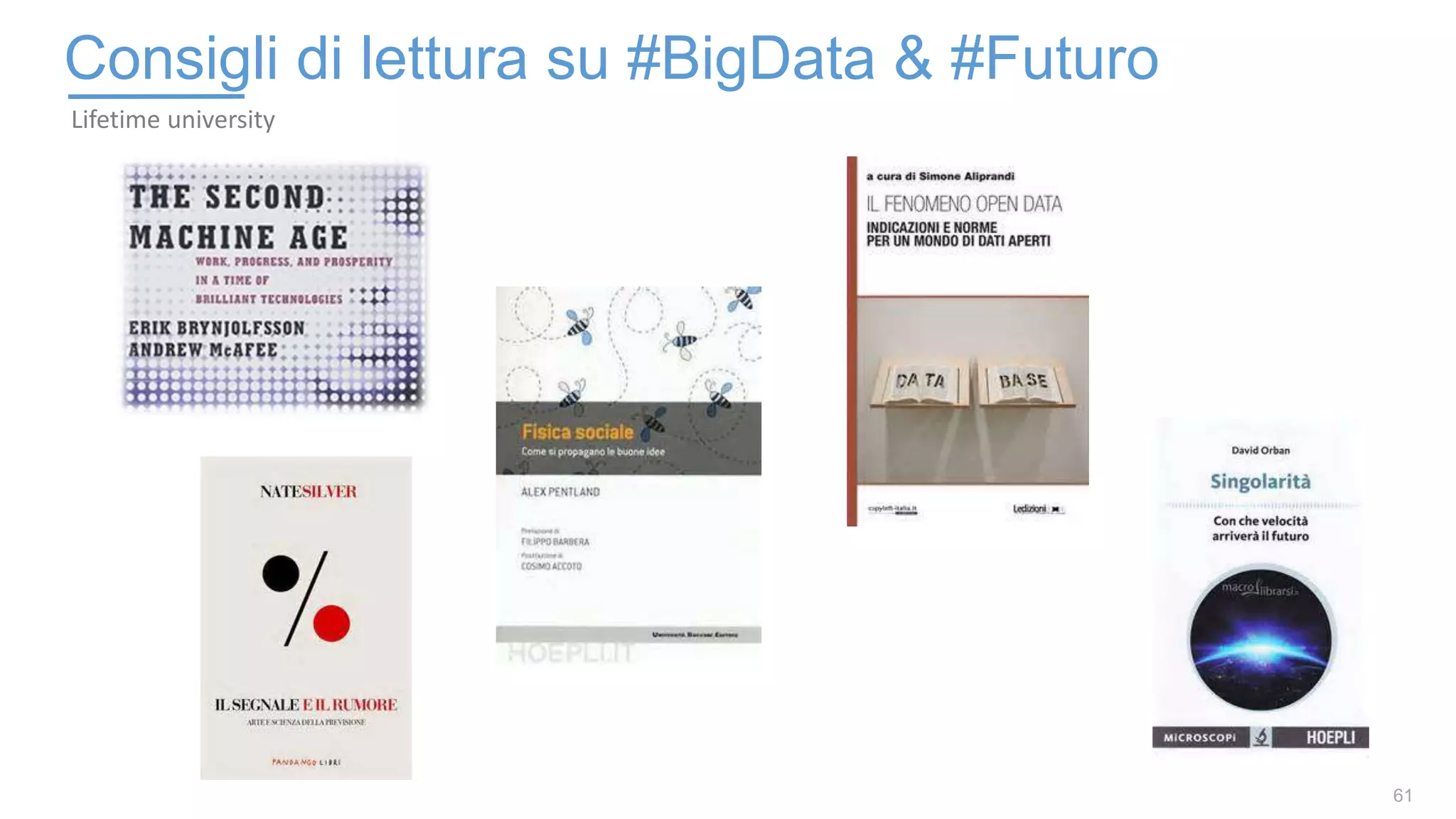 61
Consigli di lettura su #BigData & #Futuro
Lifetime university
 