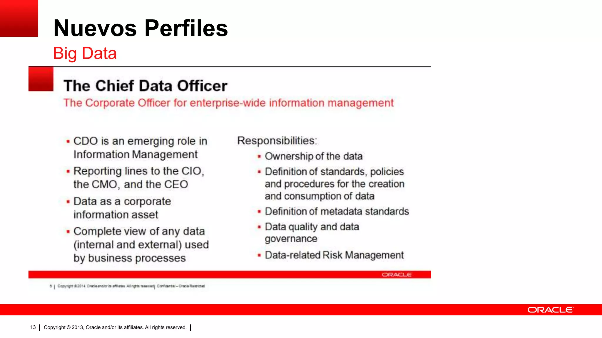 Copyright © 2013, Oracle and/or its affiliates. All rights reserved.13
Nuevos Perfiles
Big Data
 