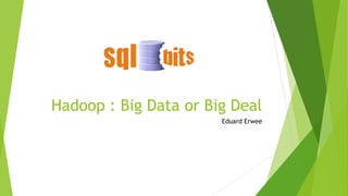 Hadoop : Big Data or Big Deal 
Eduard Erwee 
 