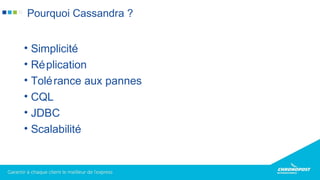 • Simplicité
• Réplication
• Tolérance aux pannes
• CQL
• JDBC
• Scalabilité
Pourquoi Cassandra ?
 
