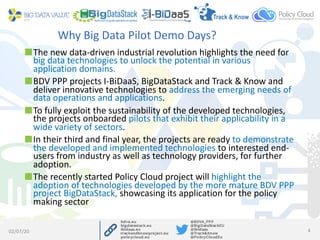 Why Big Data Pilot Demo Days?
The new data-driven industrial revolution highlights the need for
big data technologies to u...