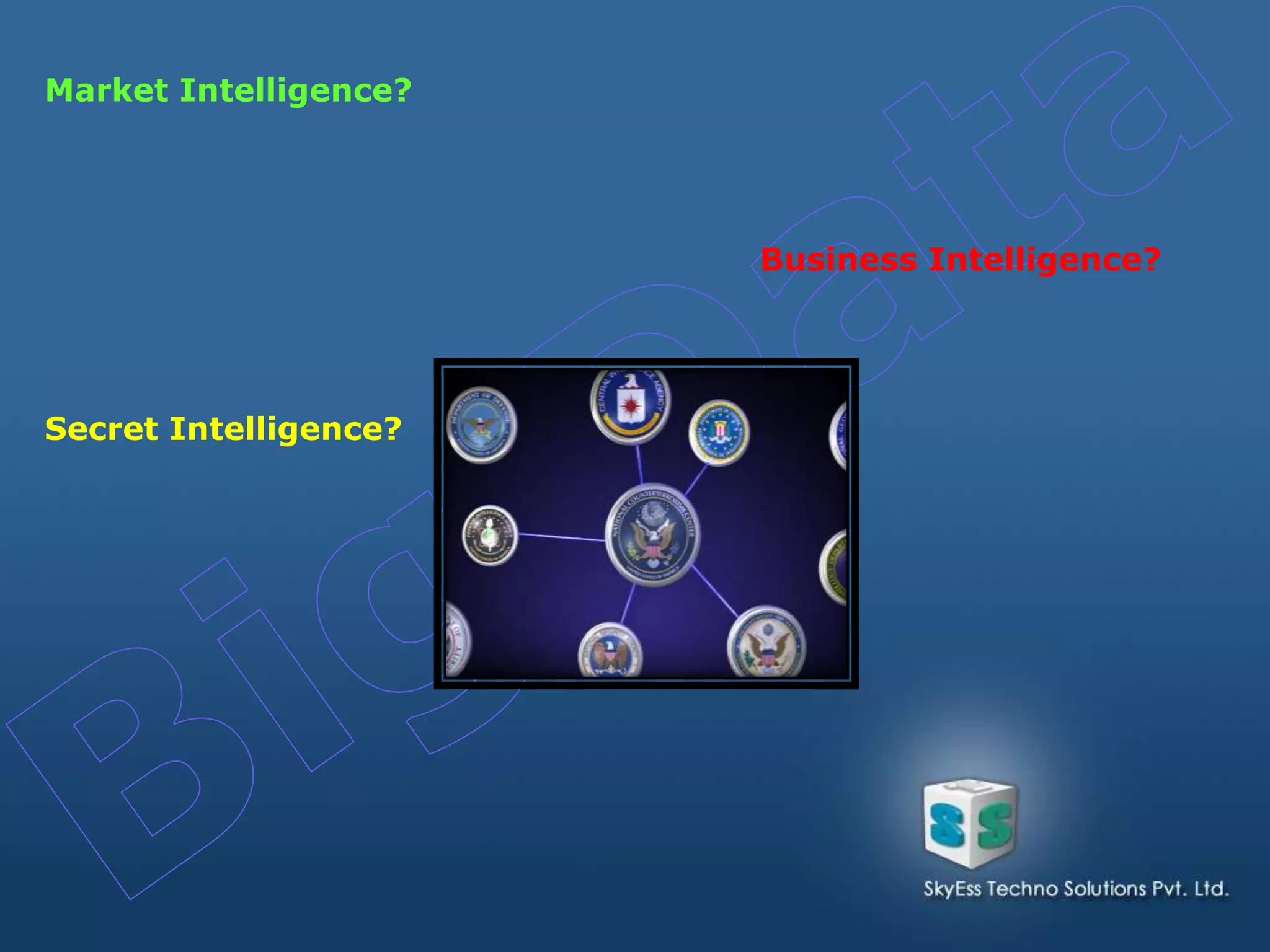 Market Intelligence?
Business Intelligence?
Secret Intelligence?
 