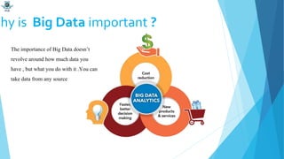 Why is Big Data important ?
The importance of Big Data doesn’t
revolve around how much data you
have , but what you do with it .You can
take data from any source
 