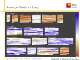 Average Sentence Length
Felix Naumann | Data Profiling | CUSO 2014
75
„Literature Fingerprinting: A New Method for Visual
Literary Analysis” by Daniel A. Keim and Daniela Oelke
 