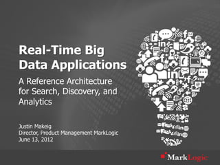 Real-Time Big
Data Applications
A Reference Architecture
for Search, Discovery, and
Analytics

Justin Makeig
Director, Product Management MarkLogic
June 13, 2012
 