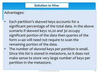 © 2016 RS Software (India) Ltd. 24
Solution in Hive
Advantages:
• Each partition’s skewed keys accounts for a
significant ...