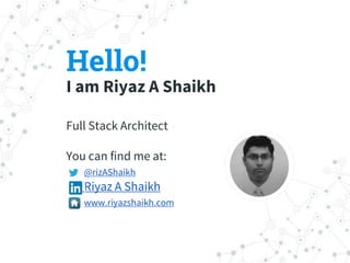 Hello!
I am Riyaz A Shaikh
Full Stack Architect
You can find me at:
@jf @rizAShaikh
Riyaz A Shaikh
www.riyazshaikh.com
 