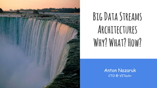 BigDataStreams
Architectures
Why?What?How?
Anton Nazaruk
CTO @ VITech+
 
